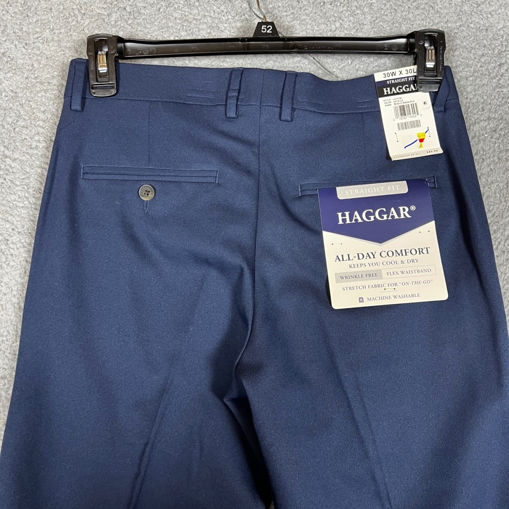 Haggar Dress Pants Mens 30x30 Straight Fit Blue Comfort Flex Business Office NEW - Picture 9 of 11
